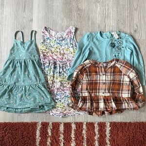 Charming Kids 2 Dress Bundle with Teal, Multicolor, and 2 Blouse Bundle 4T
